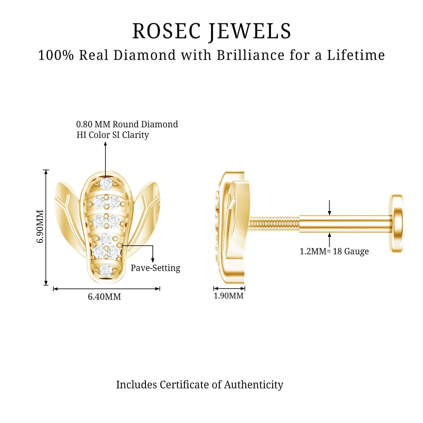 Diamond Bumblebee Earring for Helix Piercing