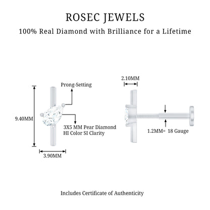 Pear Shape Diamond Solitaire Helix Earring for Her