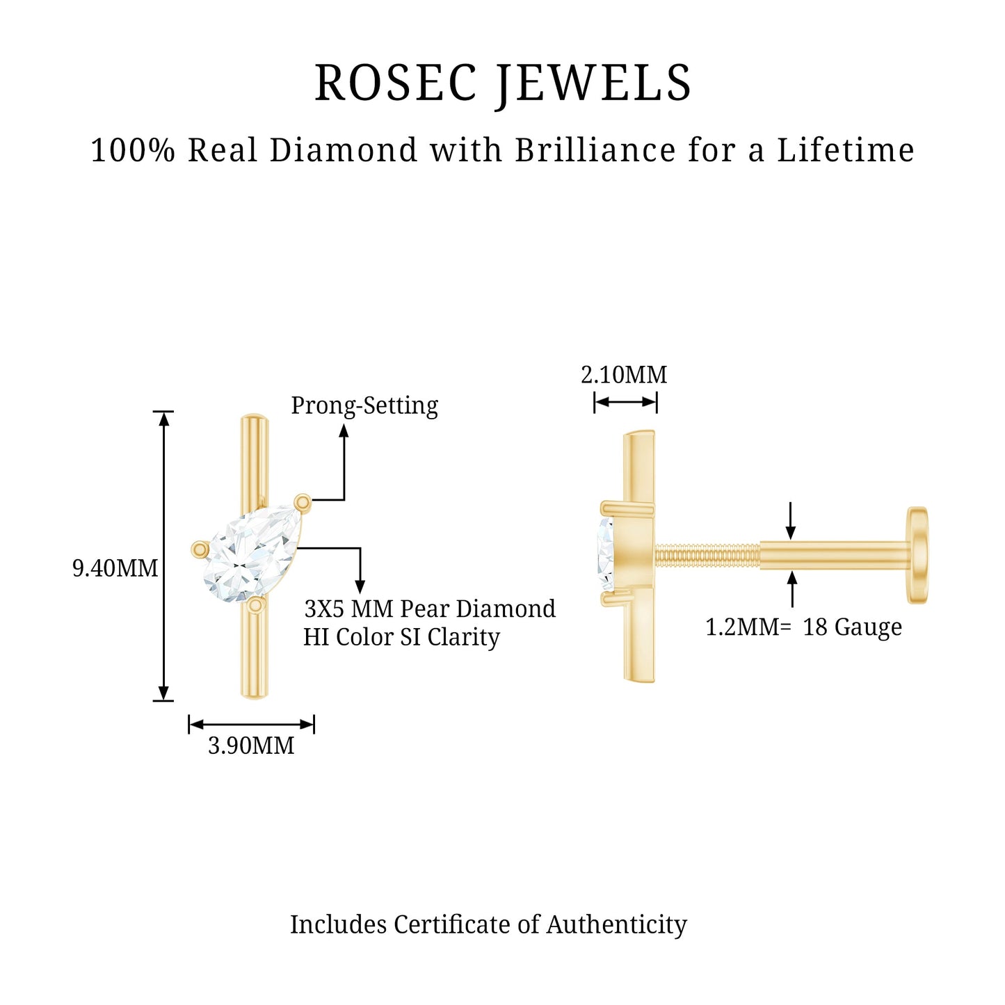 Pear Shape Diamond Solitaire Helix Earring for Her