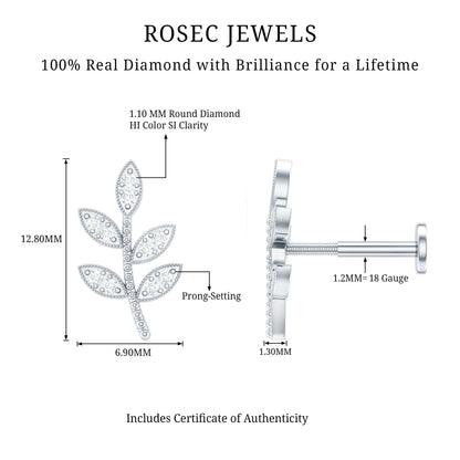 Diamond Leaf Earring for Helix Piercing