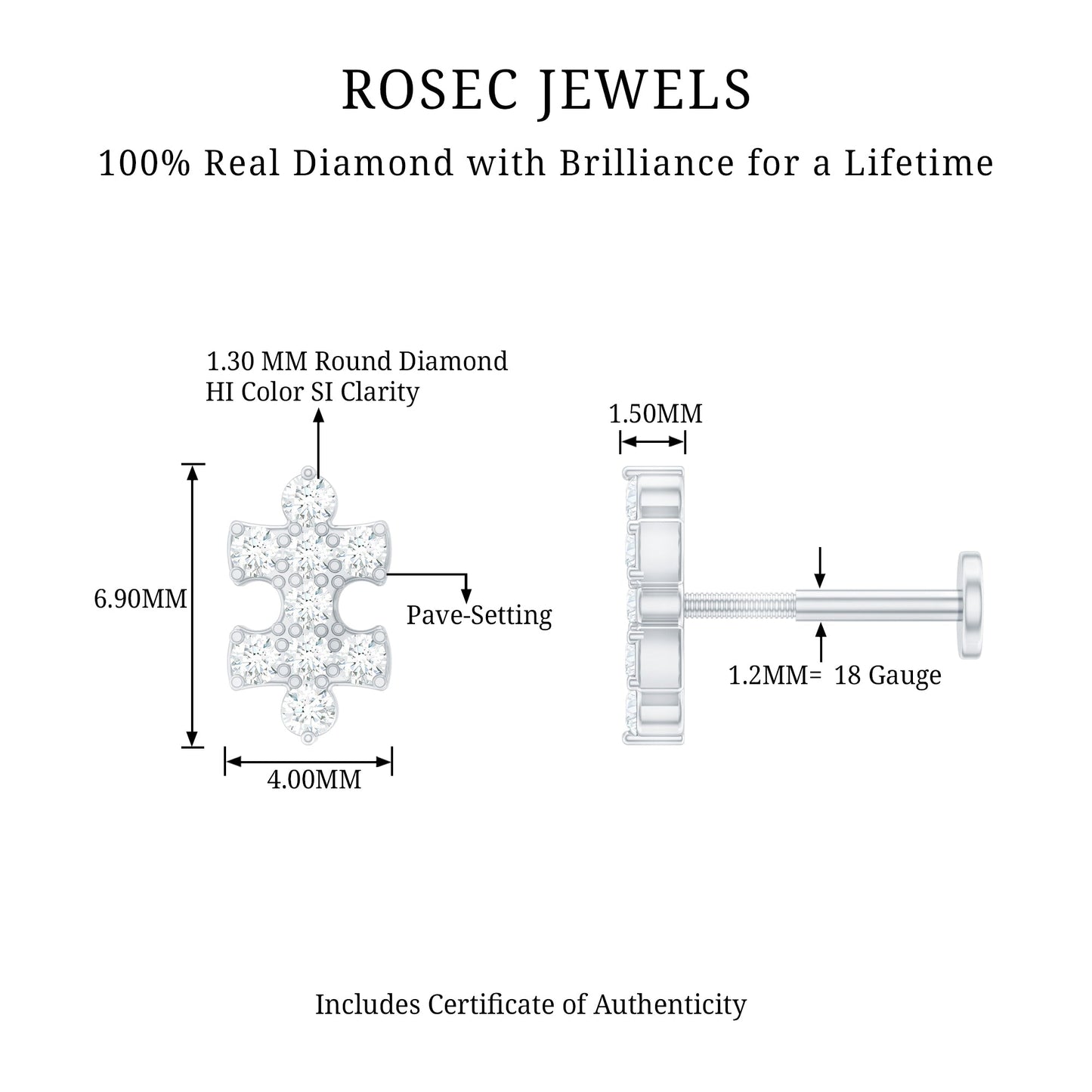 Diamond Puzzle Piece Earring for Helix Piercing