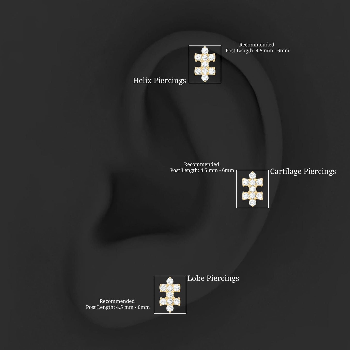 Diamond Puzzle Piece Earring for Helix Piercing