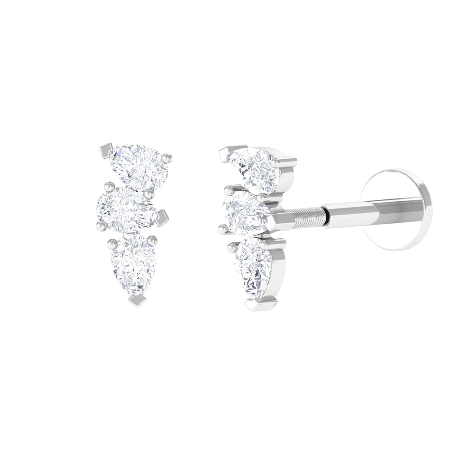Pear Shape Diamond 3 Stone Earring for Tragus Piercing