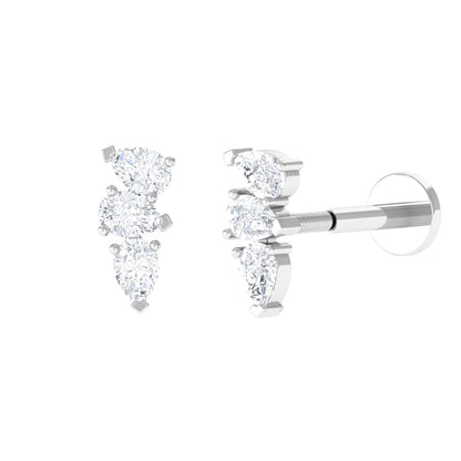 Pear Shape Diamond 3 Stone Earring for Tragus Piercing