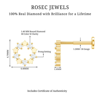 Minimal Diamond Open Circle Earring for Helix Piercing