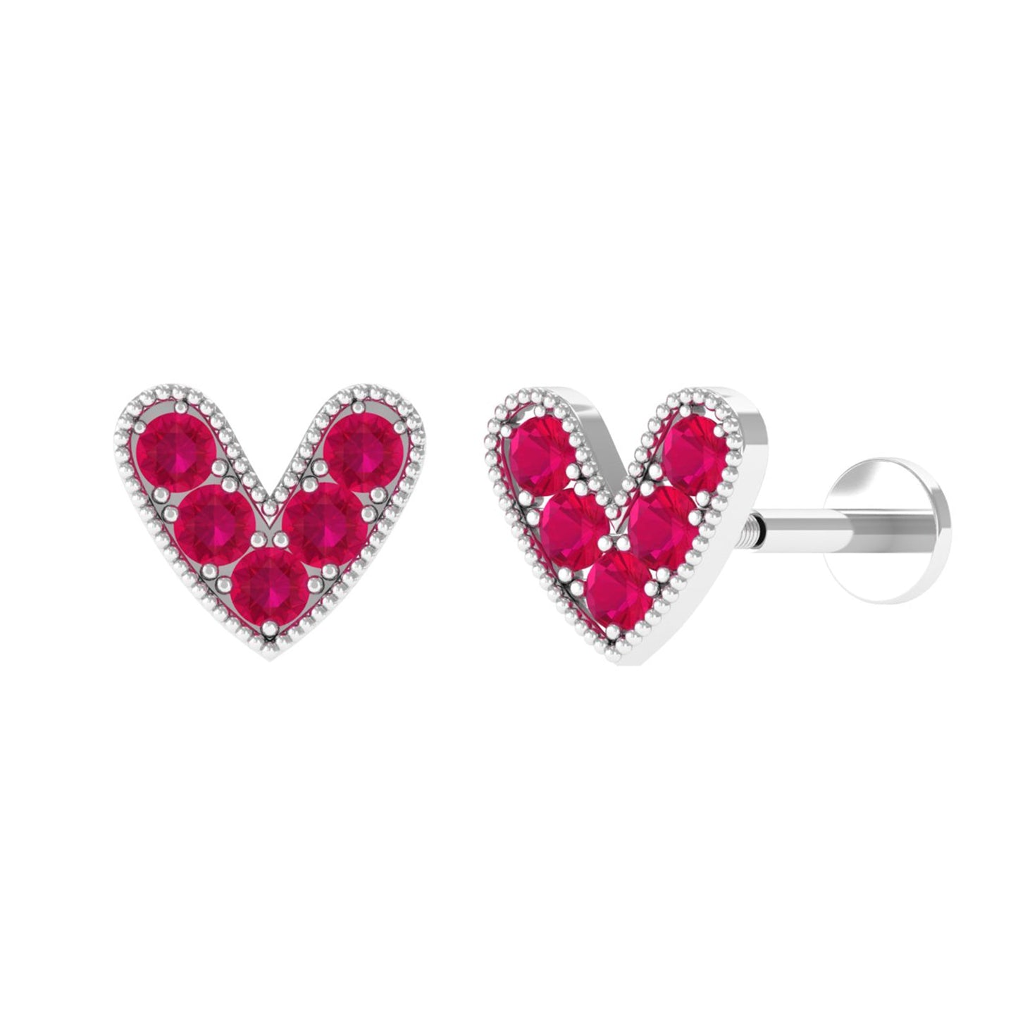 Natural Ruby Heart Earring for Helix Piercing