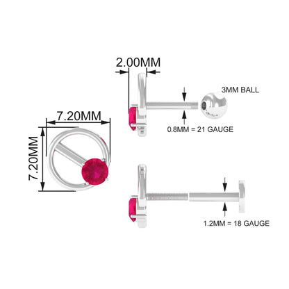 Minimalist Ruby Earring for Conch Piercing