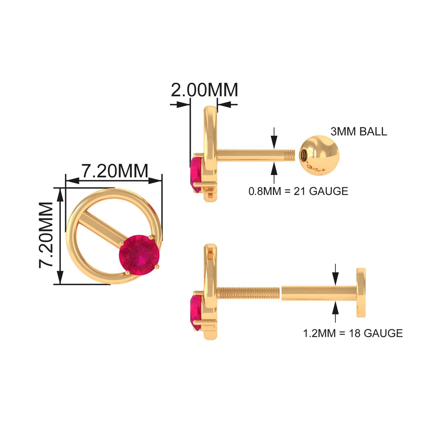 Minimalist Ruby Earring for Conch Piercing