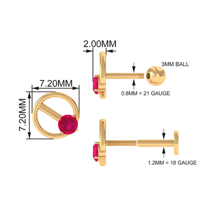 Minimalist Ruby Earring for Conch Piercing