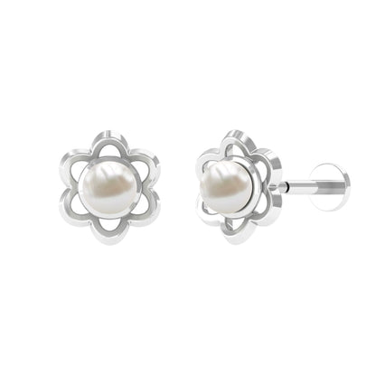 Freshwater Pearl Flower Earring for Upper Lobe Piercing