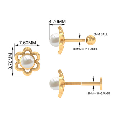 Freshwater Pearl Flower Earring for Upper Lobe Piercing