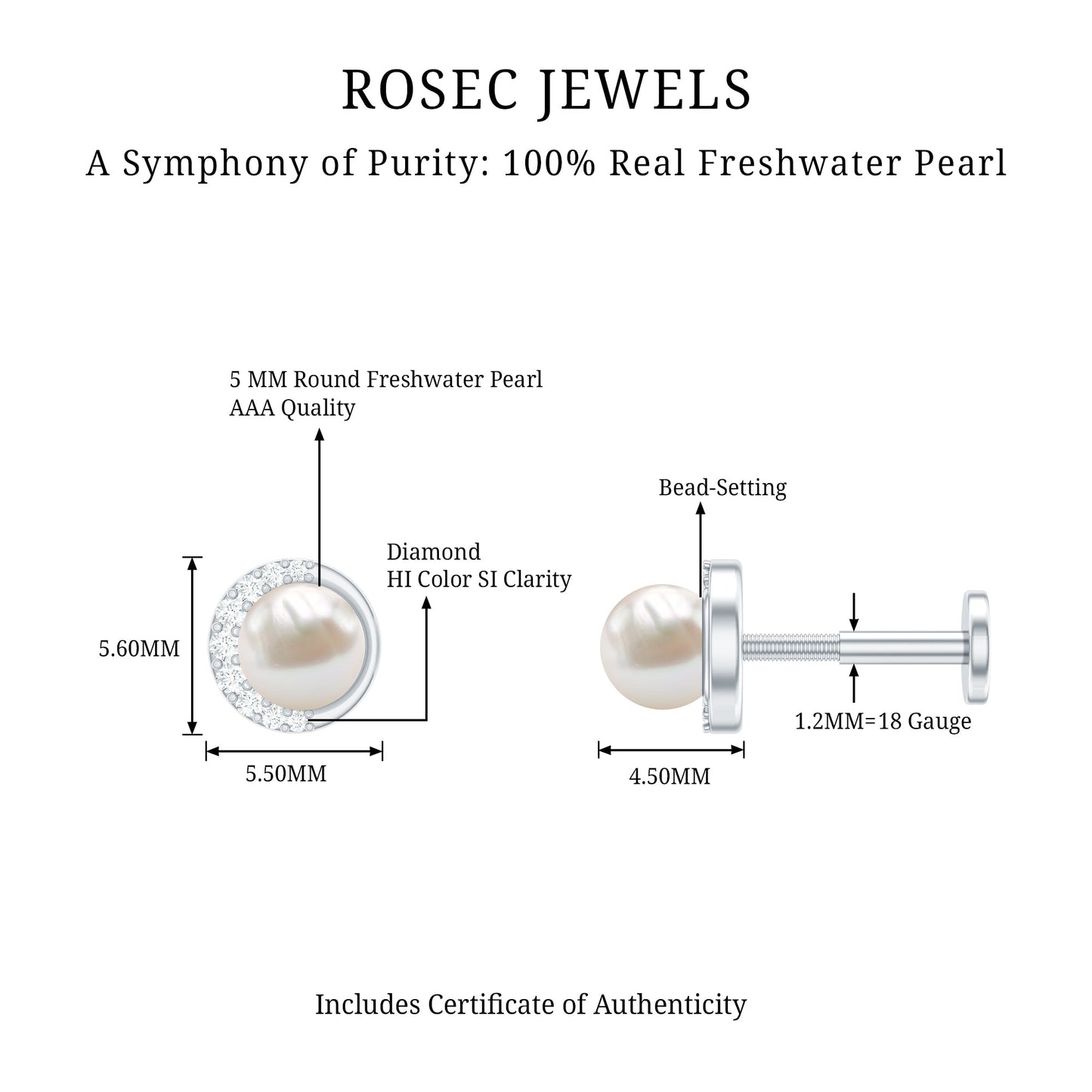 Natural Pearl Solitaire Helix Earring with Diamonds