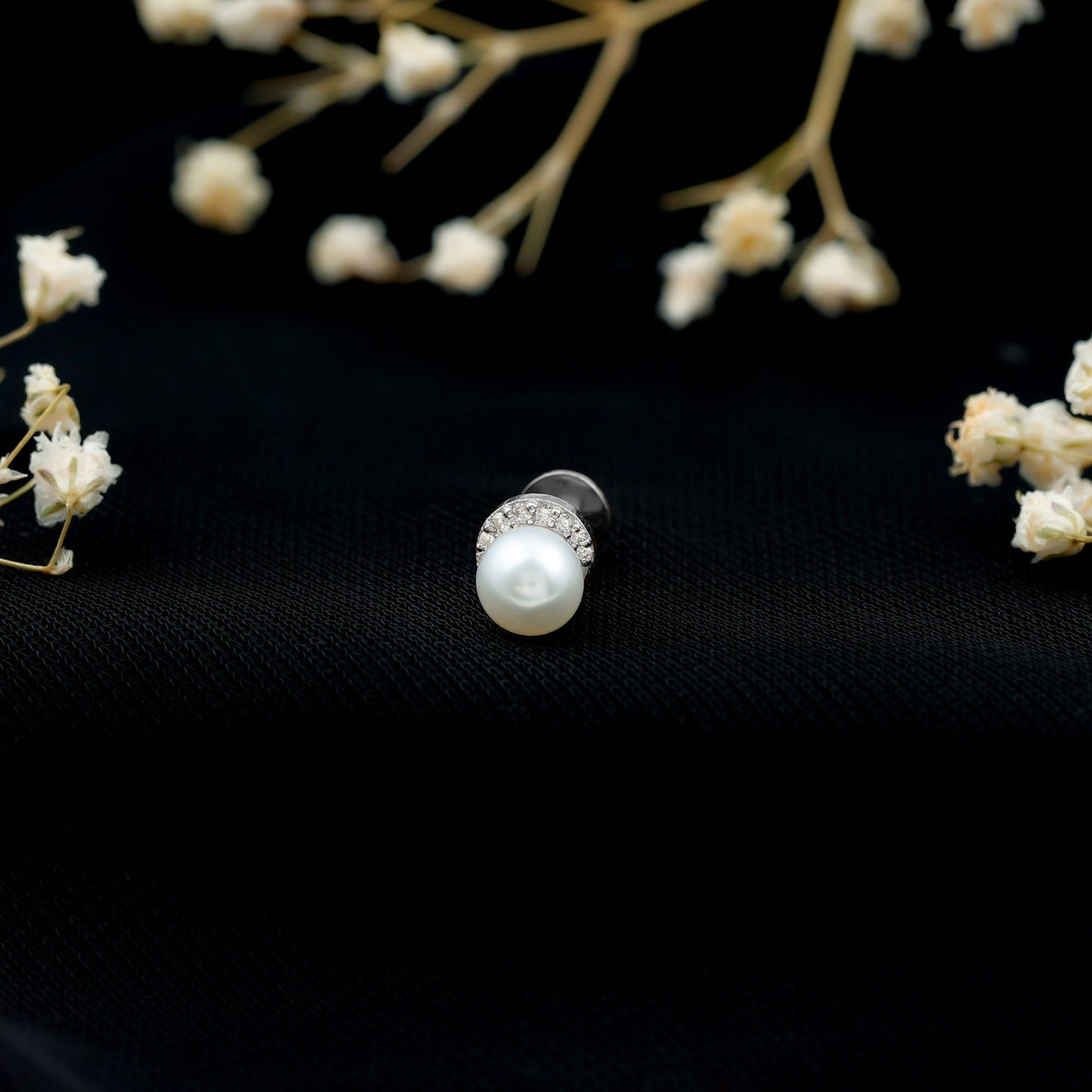 Natural Pearl Solitaire Helix Earring with Diamonds