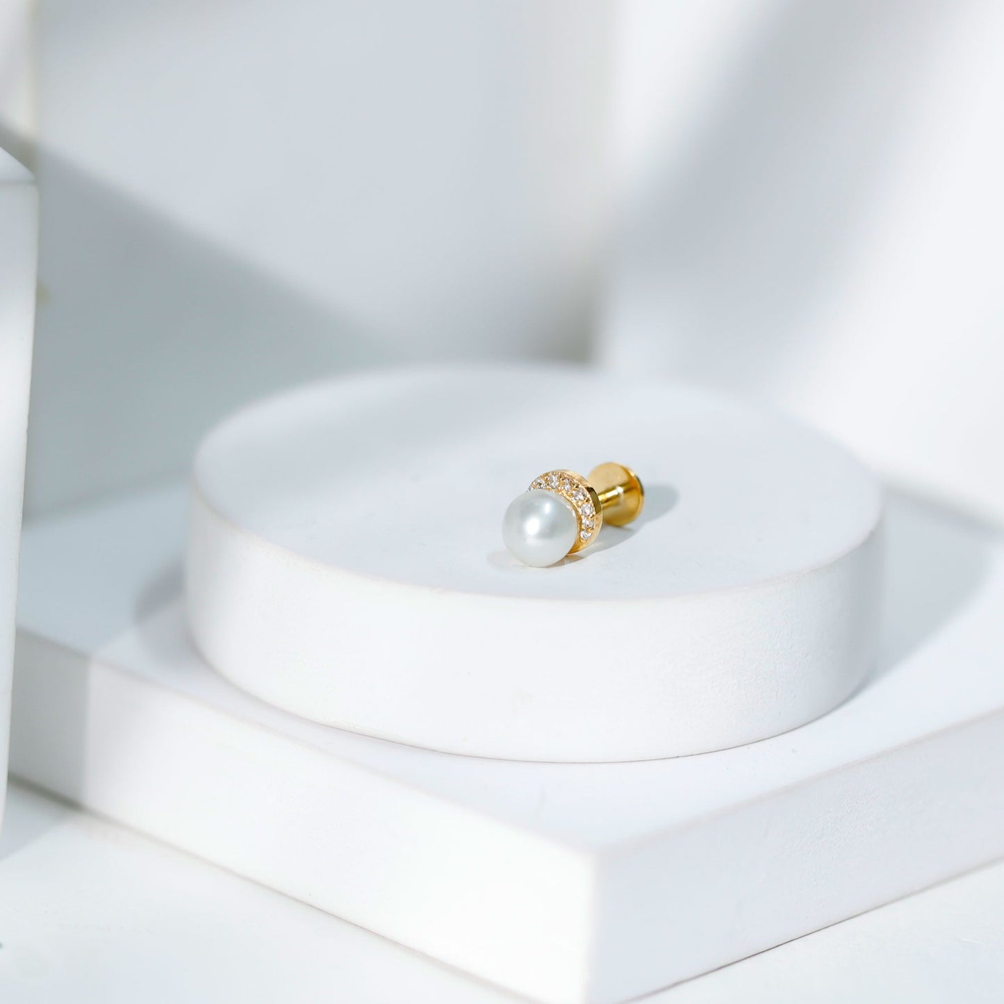 Natural Pearl Solitaire Helix Earring with Diamonds
