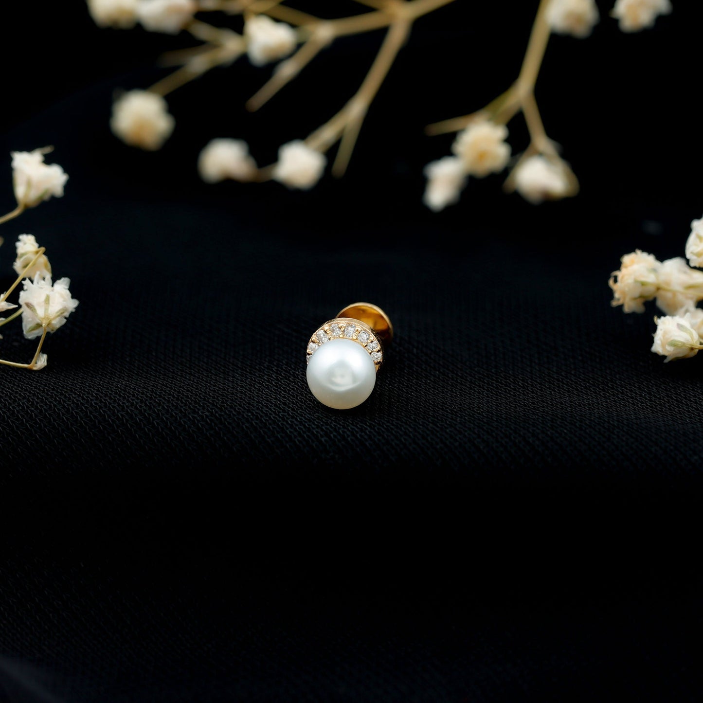 Natural Pearl Solitaire Helix Earring with Diamonds