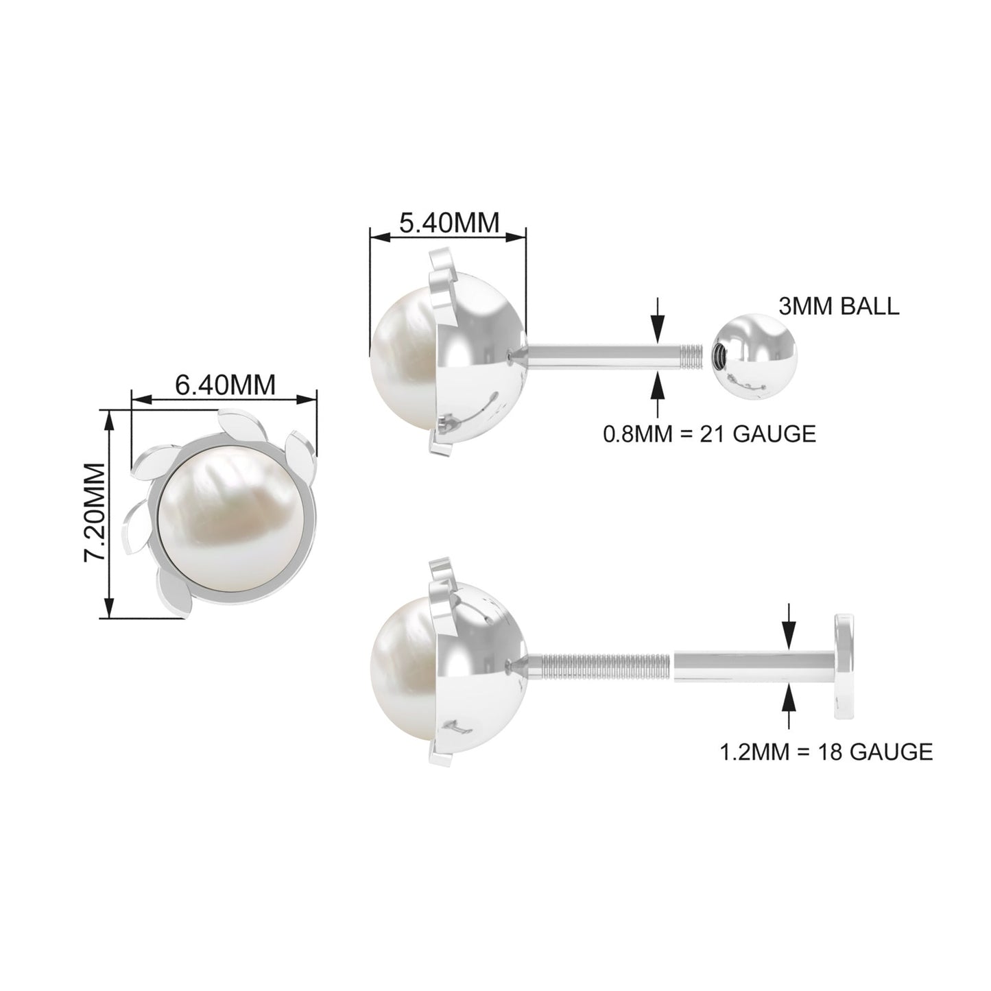 Real Freshwater Pearl Solitaire Earring for Helix Piercing