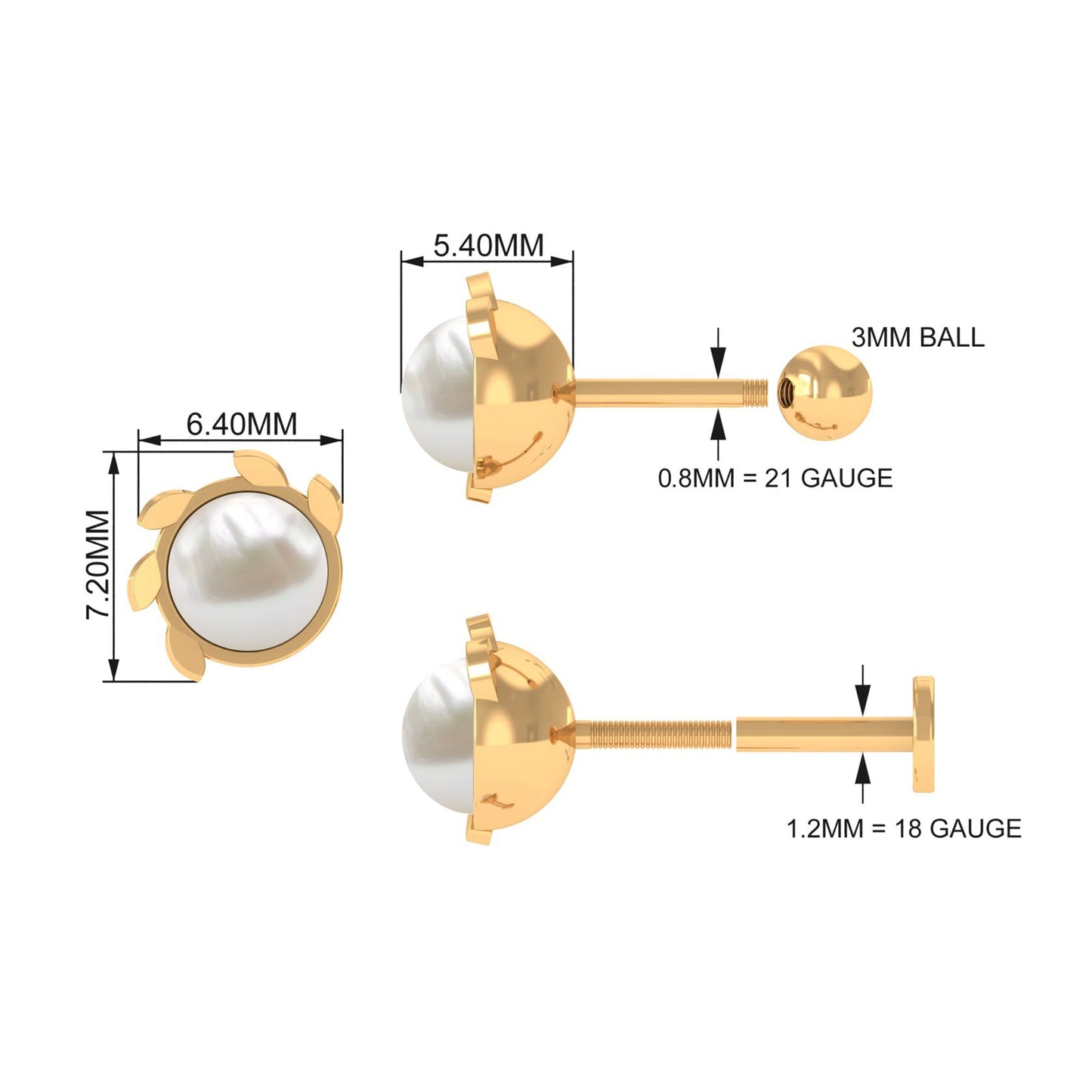 Real Freshwater Pearl Solitaire Earring for Helix Piercing