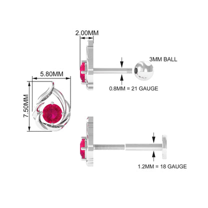 Natural Ruby Simple Tragus Earring