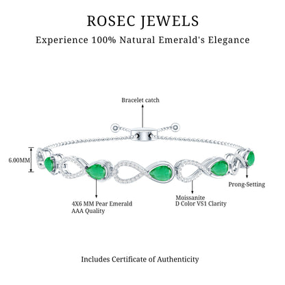 Real Emerald Infinity Bracelet With Moissanite