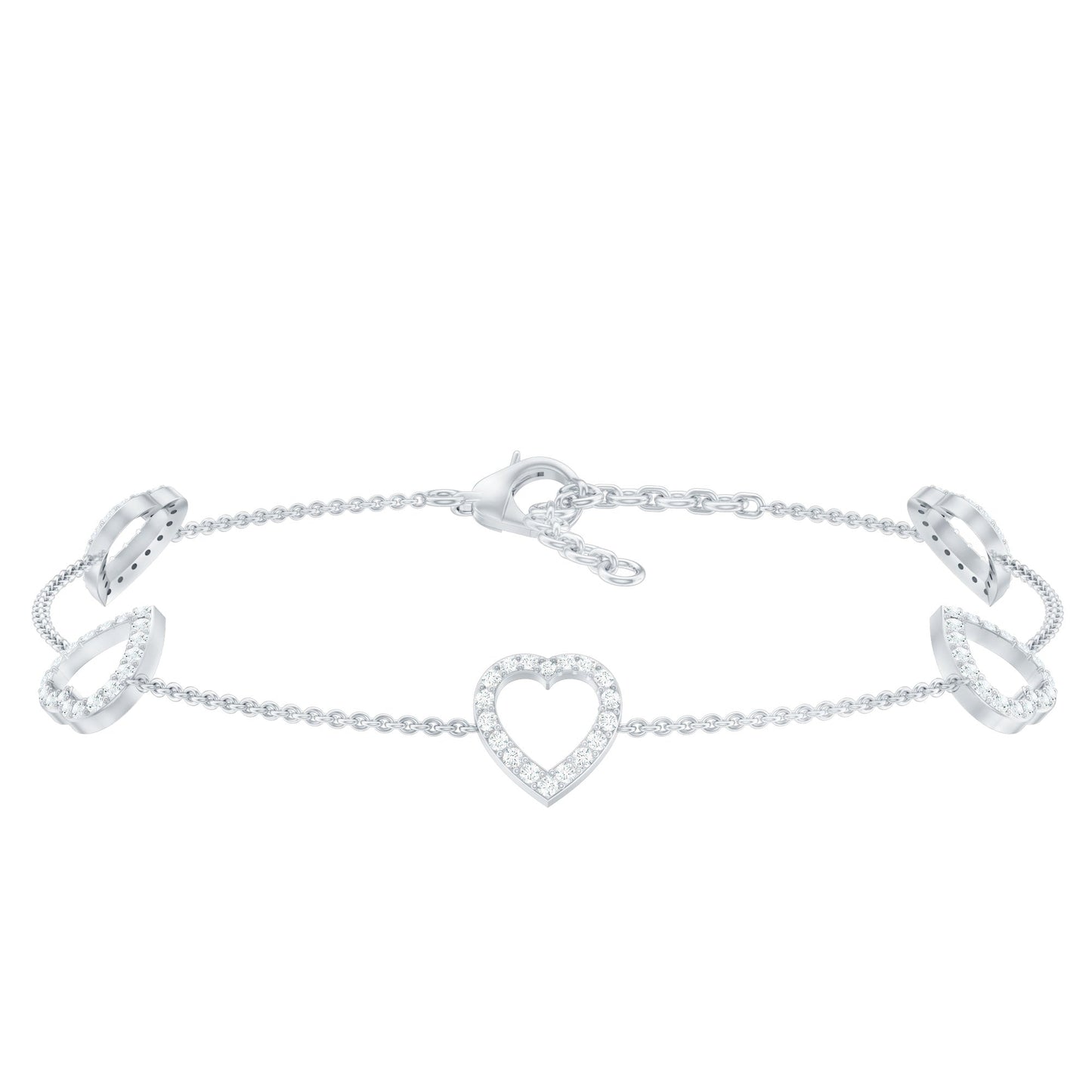 Certified Diamond Heart Chain Bracelet in Prong Setting