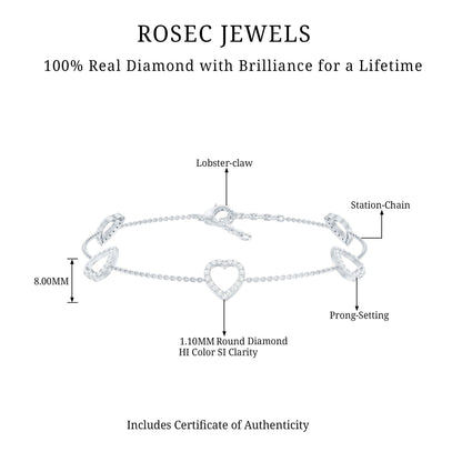 Certified Diamond Heart Chain Bracelet in Prong Setting