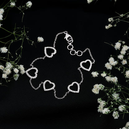 Certified Diamond Heart Chain Bracelet in Prong Setting
