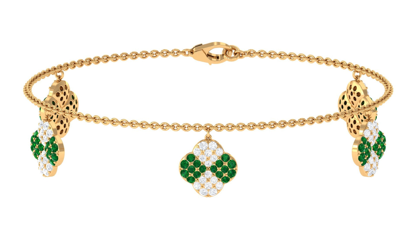 Certified Lab Grown Emerald Chain Charm Bracelet with Moissanite