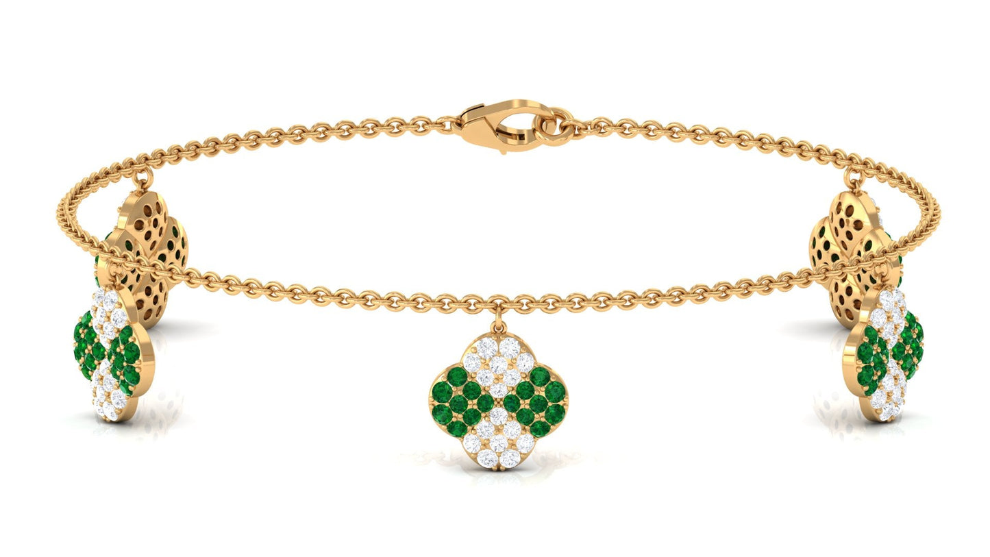 Certified Lab Grown Emerald Chain Charm Bracelet with Moissanite