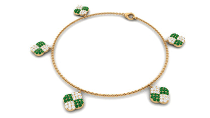 Certified Lab Grown Emerald Chain Charm Bracelet with Moissanite