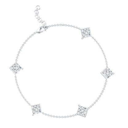 Certified Princess Cut Lab Grown Diamond Wedding Chain Bracelet