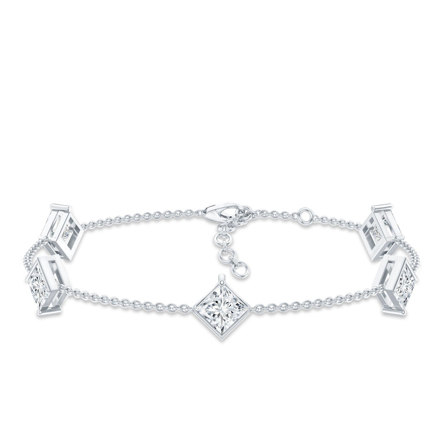 Certified Princess Cut Lab Grown Diamond Wedding Chain Bracelet