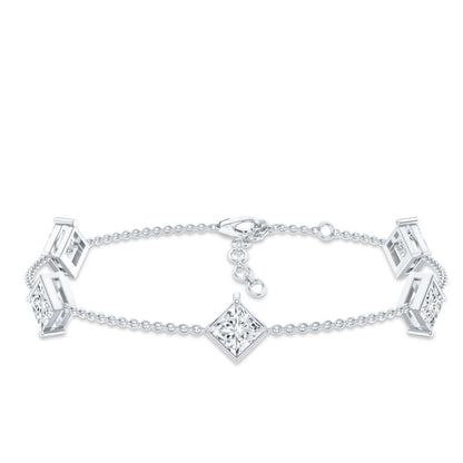 Certified Princess Cut Lab Grown Diamond Wedding Chain Bracelet