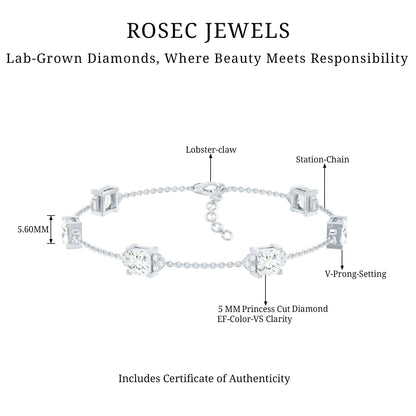 Princess Cut Lab Grown Diamond Station Chain Bracelet