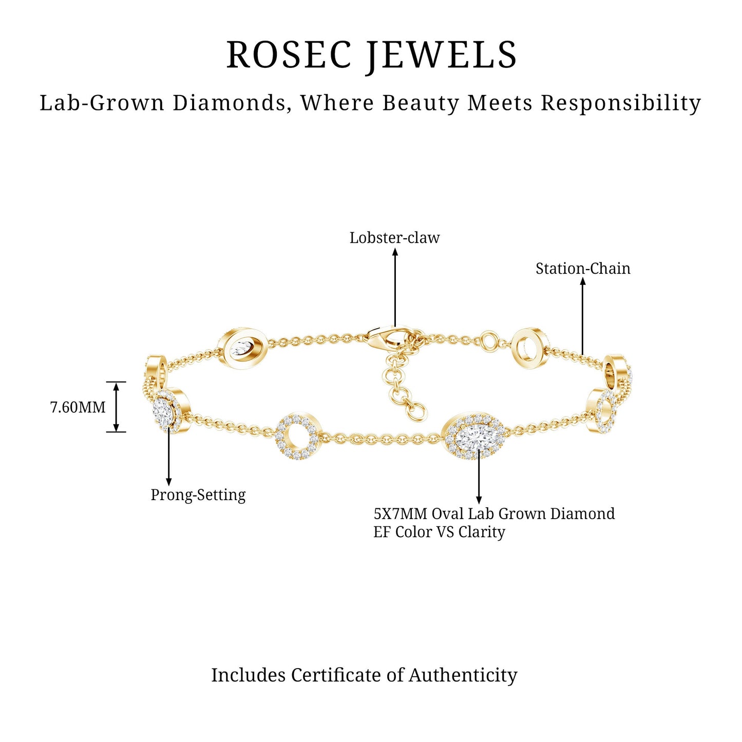 Lab Grown Diamond Bridal Station Chain Bracelet