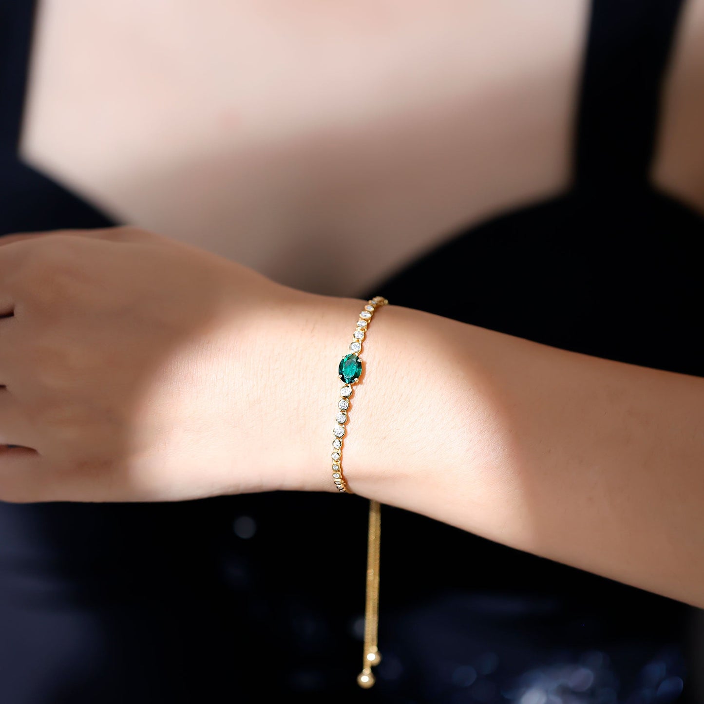 Certified 1.2 Carat Oval Lab Grown Emerald Bolo Bracelet with Diamond