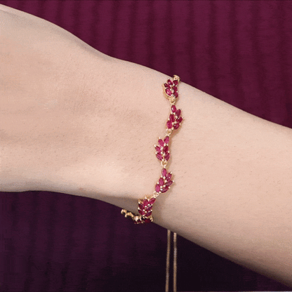 Marquise Lab Grown Ruby Leaf Bolo Bracelet