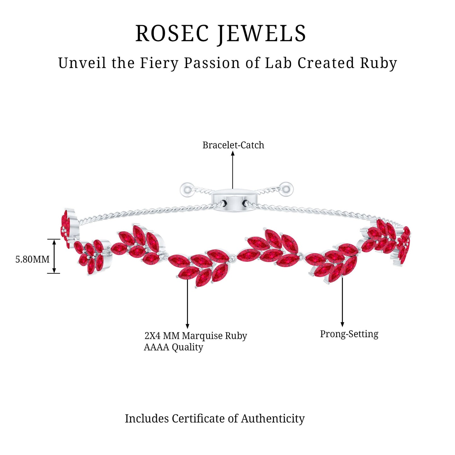 Marquise Lab Grown Ruby Leaf Bolo Bracelet