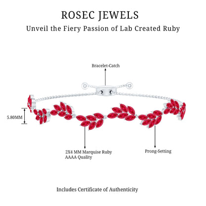 Marquise Lab Grown Ruby Leaf Bolo Bracelet