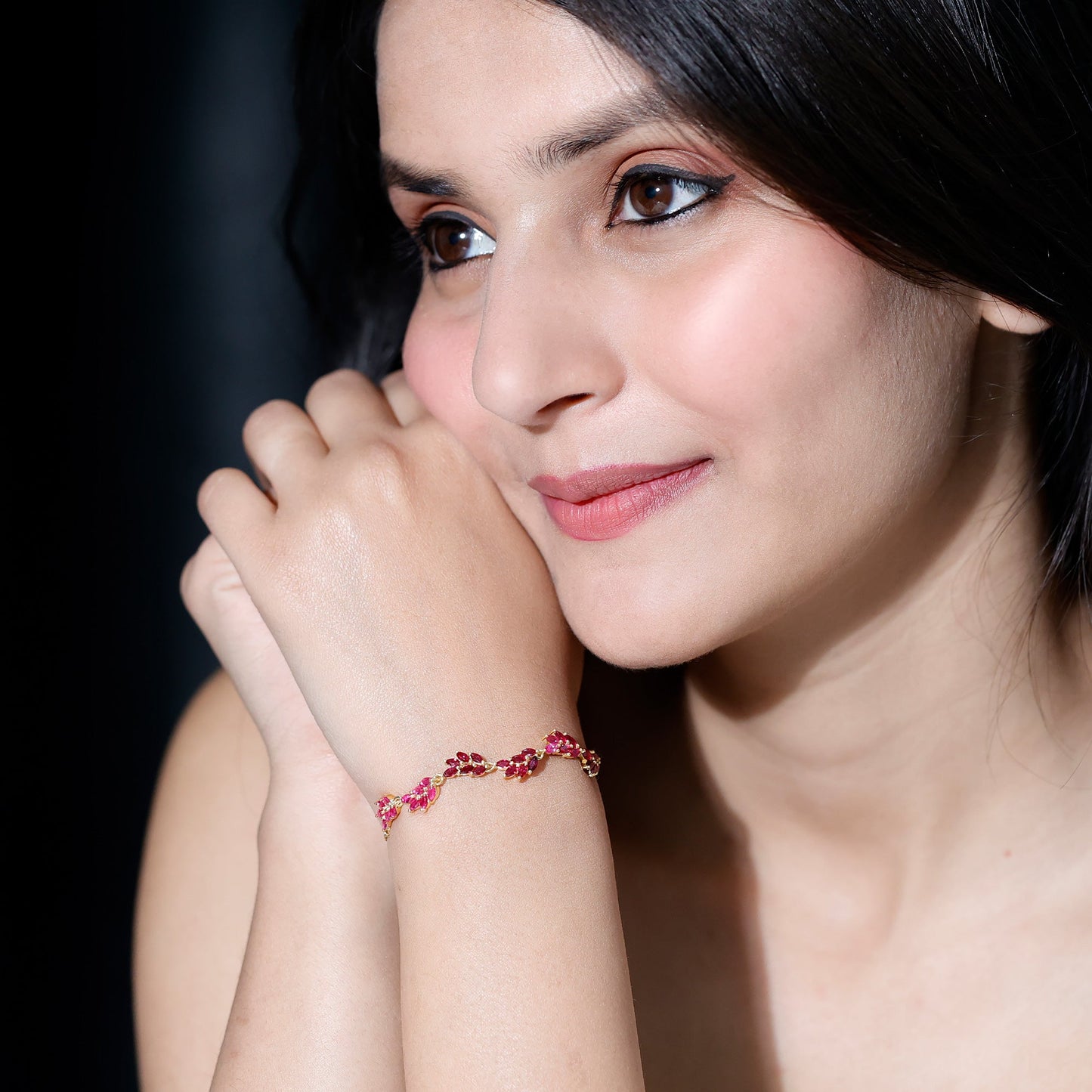 Marquise Lab Grown Ruby Leaf Bolo Bracelet