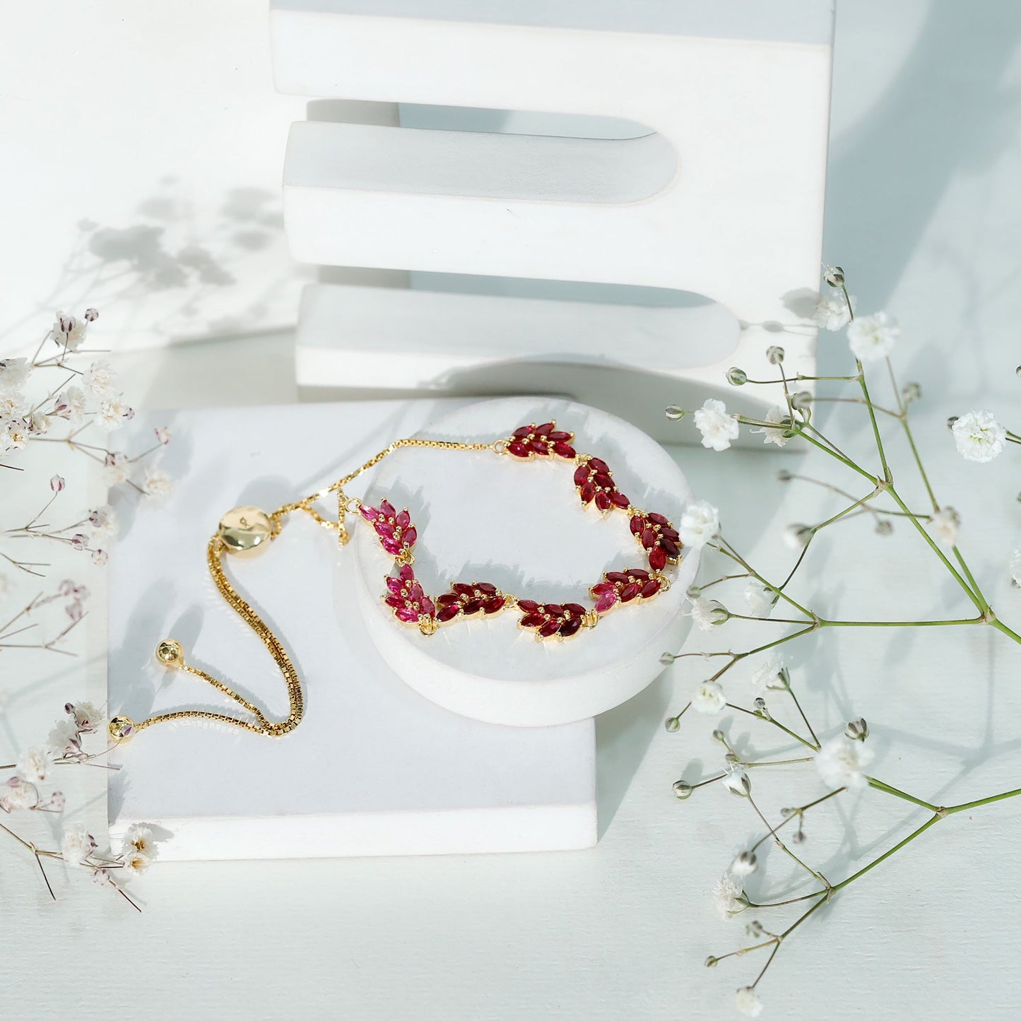 Marquise Lab Grown Ruby Leaf Bolo Bracelet