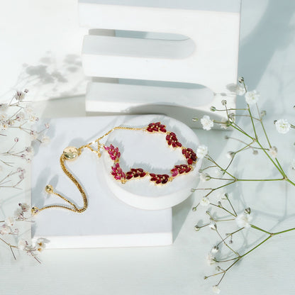 Marquise Lab Grown Ruby Leaf Bolo Bracelet
