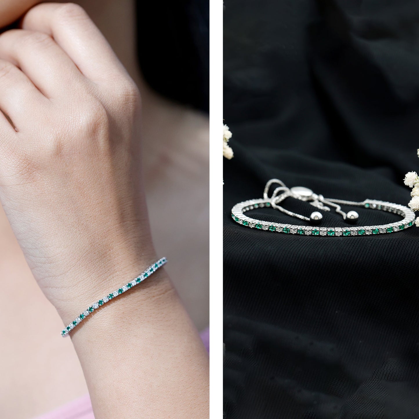 Certified Lab Grown Diamond and Emerald Bolo Bracelet For Wedding