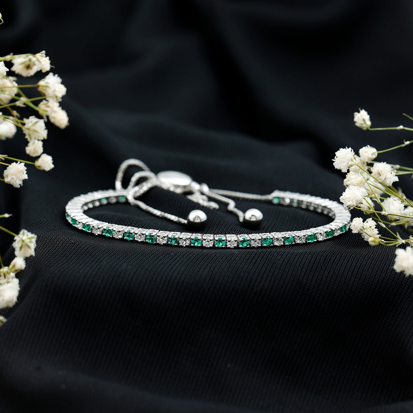 Certified Lab Grown Diamond and Emerald Bolo Bracelet For Wedding