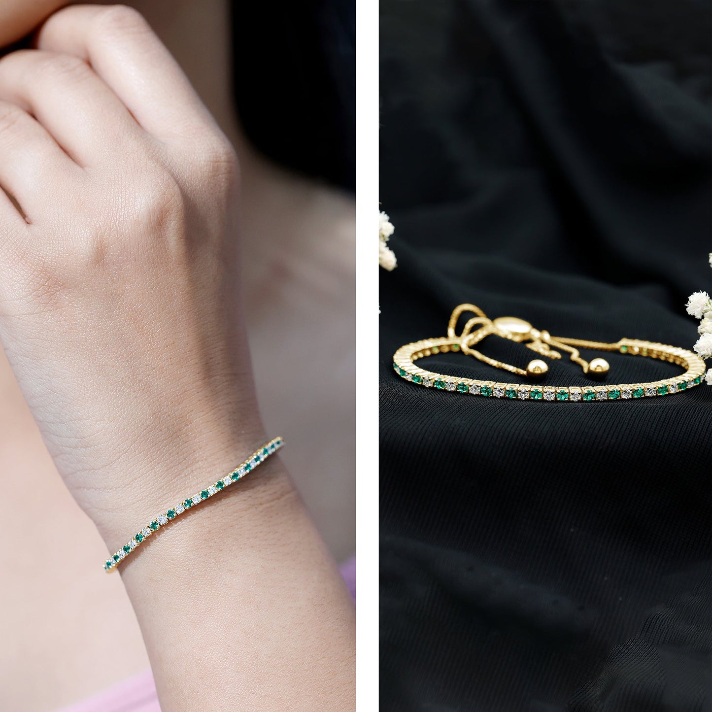 Certified Lab Grown Diamond and Emerald Bolo Bracelet For Wedding
