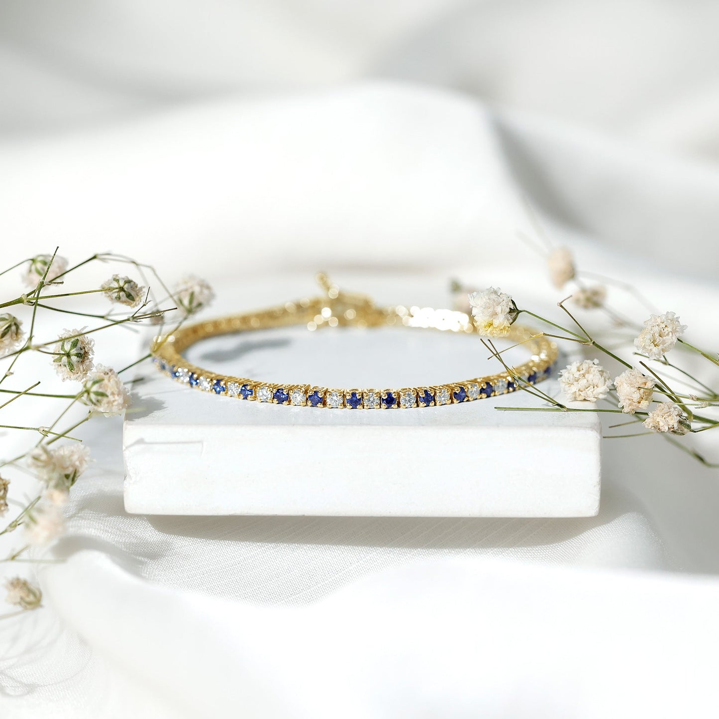 Certified Lab Grown Diamond and Sapphire Wedding Tennis Bracelet