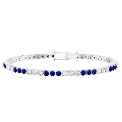 Prong Set Lab Grown Diamond Sapphire Eternity Tennis Bracelet