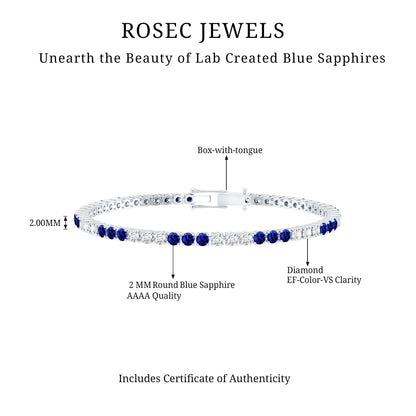 Prong Set Lab Grown Diamond Sapphire Eternity Tennis Bracelet