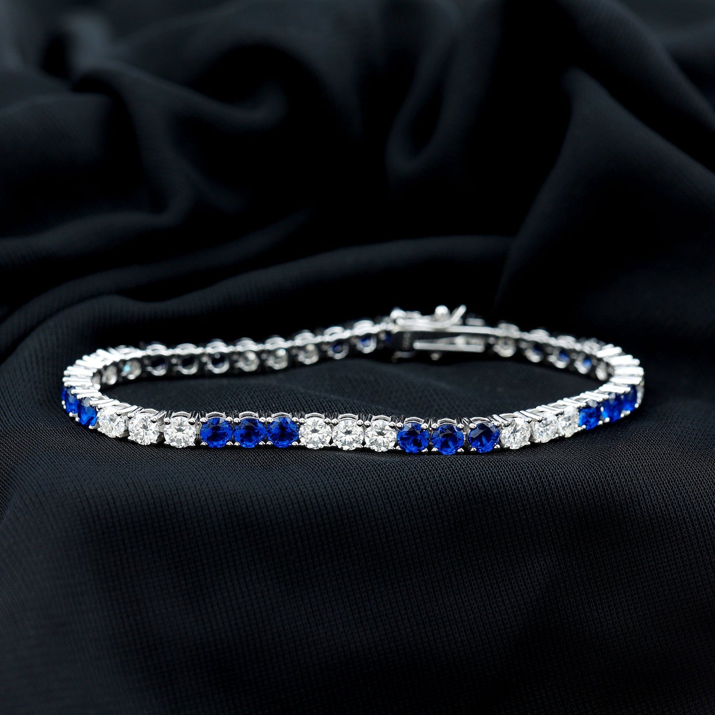Prong Set Lab Grown Diamond Sapphire Eternity Tennis Bracelet