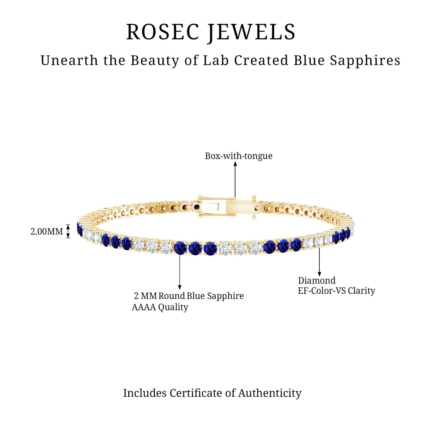 Prong Set Lab Grown Diamond Sapphire Eternity Tennis Bracelet