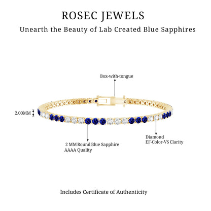 Prong Set Lab Grown Diamond Sapphire Eternity Tennis Bracelet